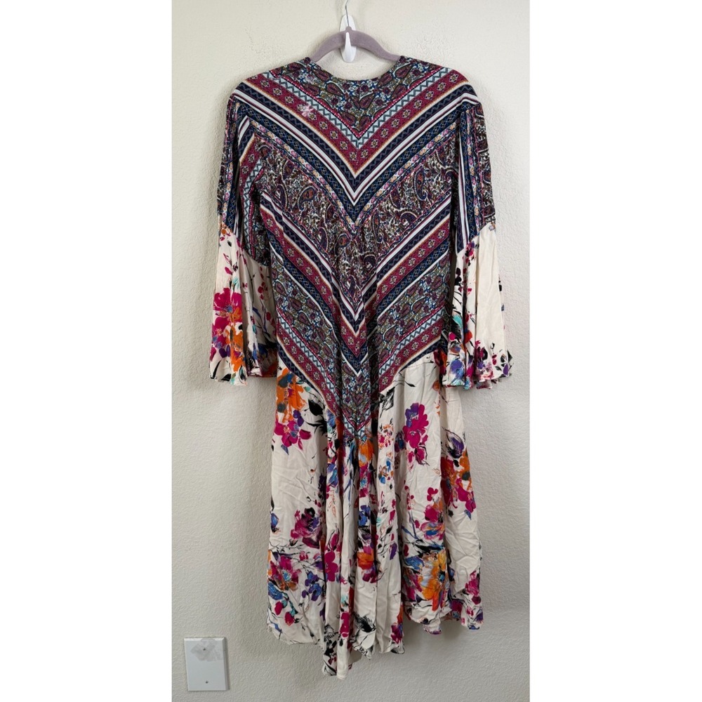 Umgee Boho Open Front Kimono Topper Sz M Floral Mixed Print Bell Sleeve Cover Up - Picture 5 of 6